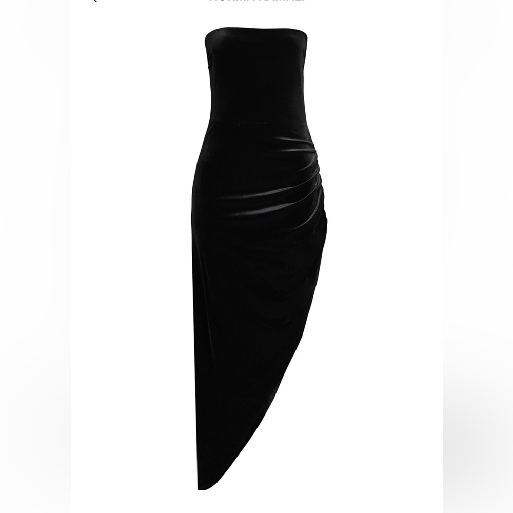 Norma Kamali strapless asymmetric midi velvet dress size small